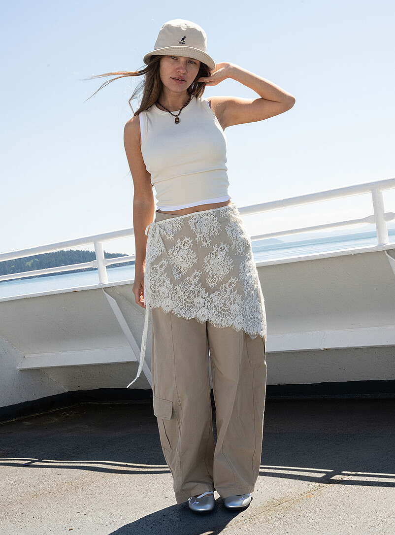 Lace Scarf Wide-Leg Pant