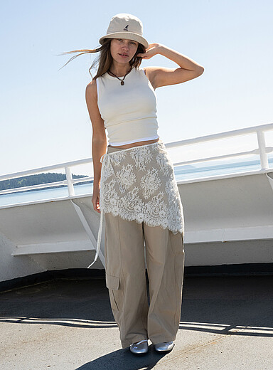 Lace scarf wide-leg pant