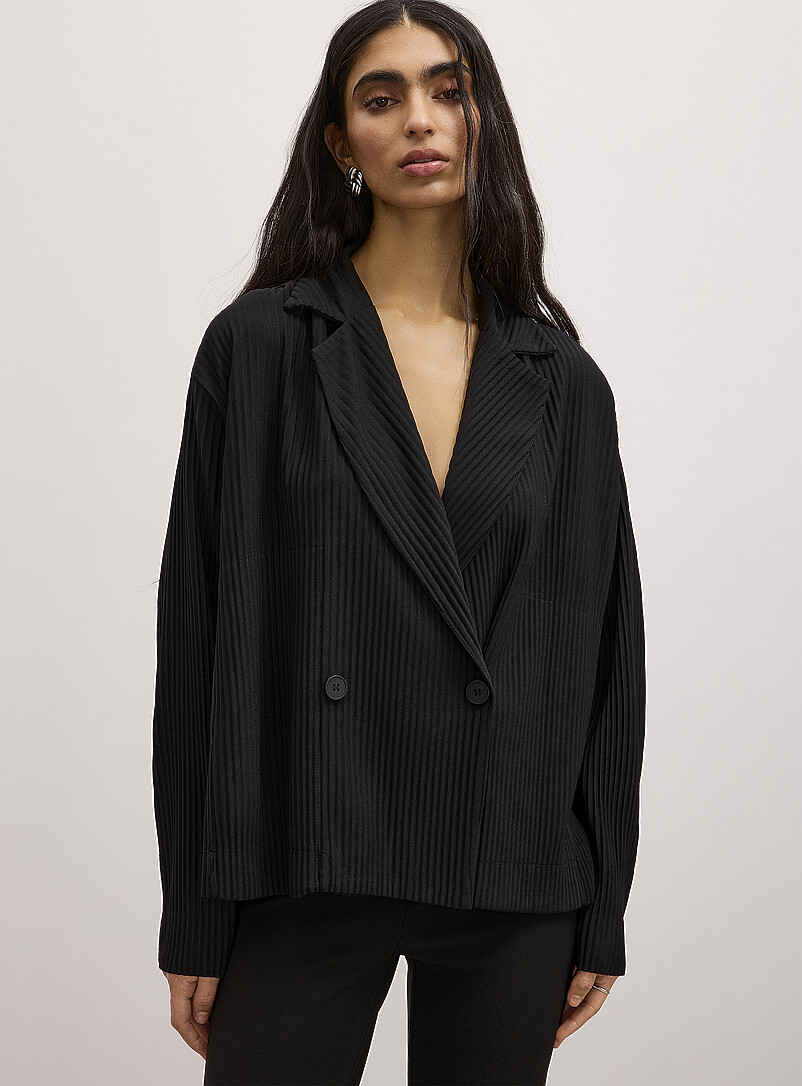 Grooved Texture Loose Double-Breasted Blazer