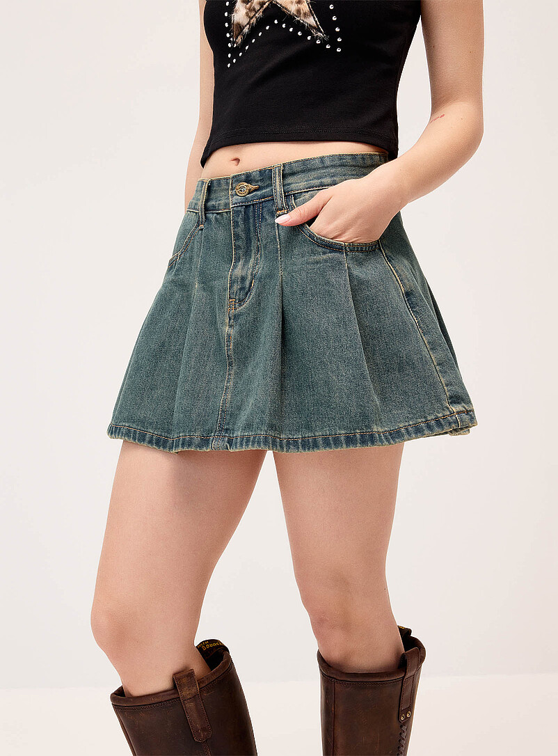 Washed denim pleated miniskirt product image 2