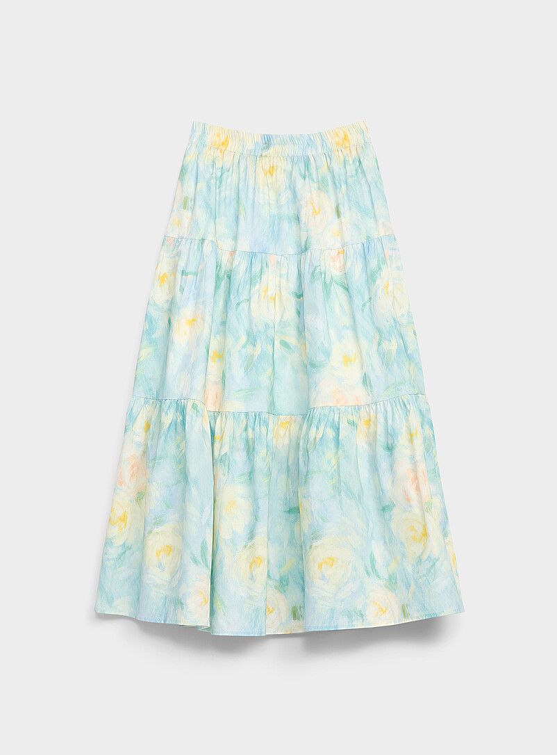 Patterned Poplin Tiered Maxi Skirt