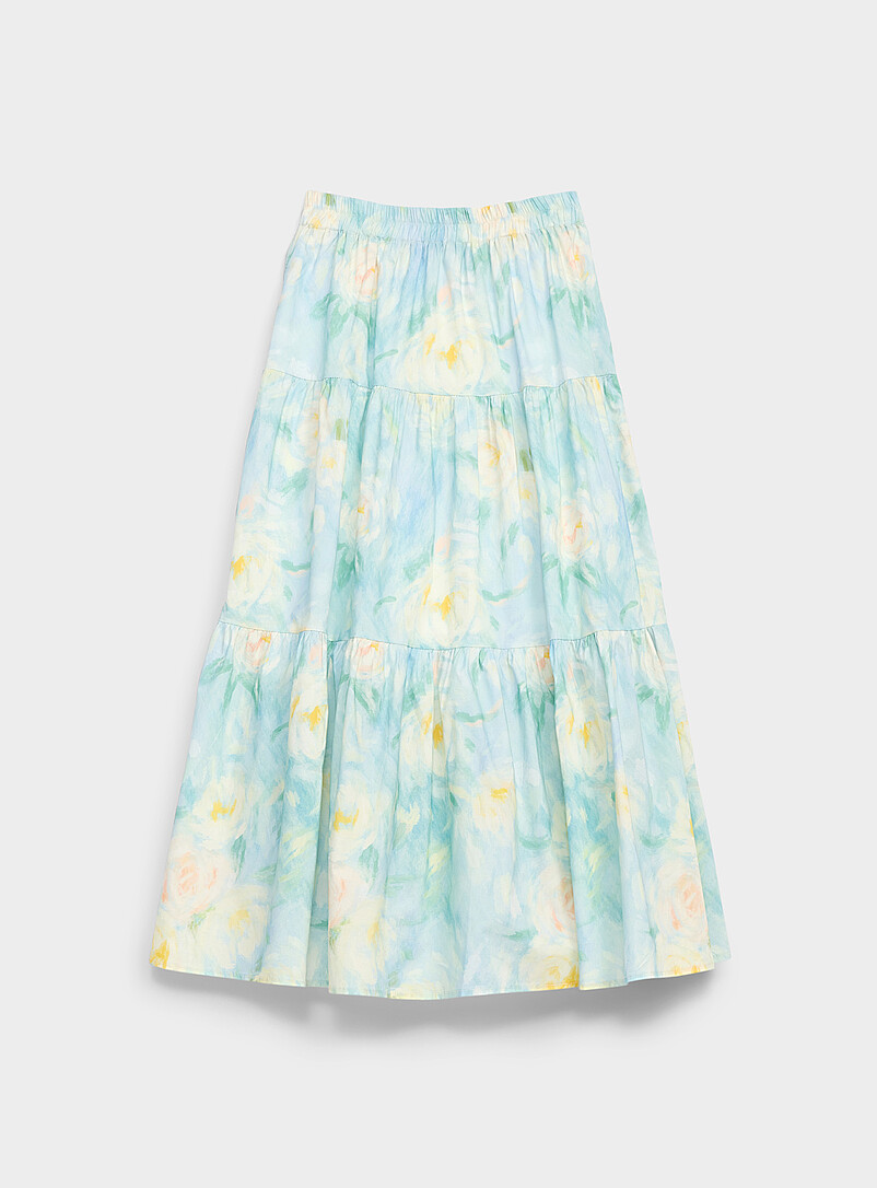 Patterned poplin tiered maxi skirt product image 2