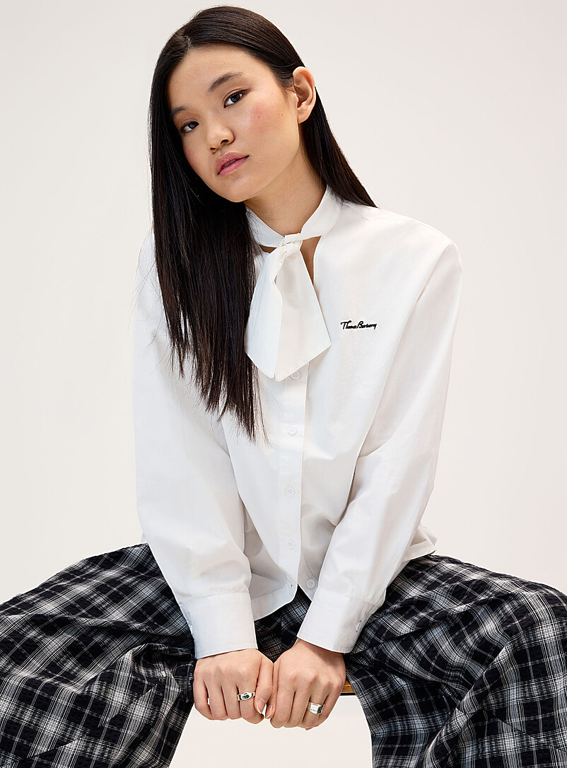 Tie-ribbon collar poplin shirt product image (primary)