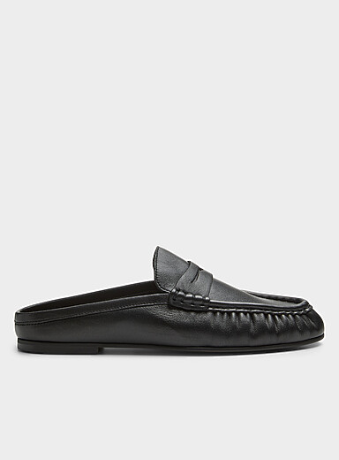 Simons: La mule fl&acirc;neur coussin&eacute;e cuir noir Noir pour femme