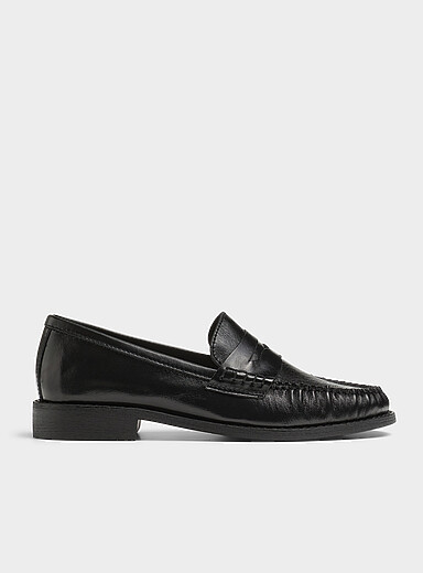 Simons Black Glossy leather ruched loafers Women for women