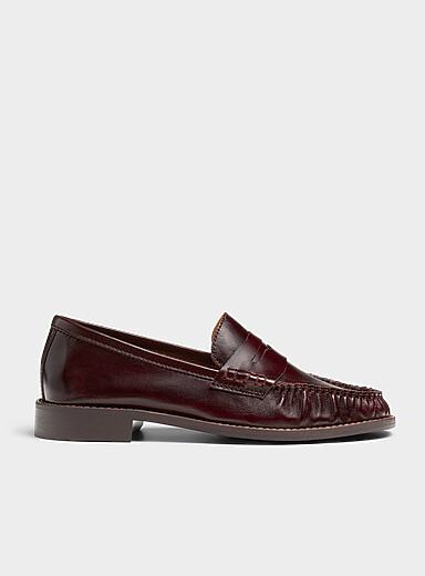 Simons Burgundy Glossy leather ruched loafers Women for women