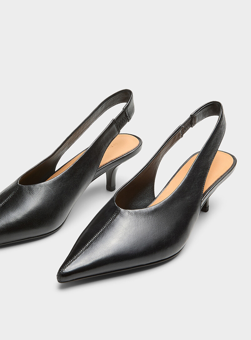 Kitten Heel Leather Slingback Pumps Women