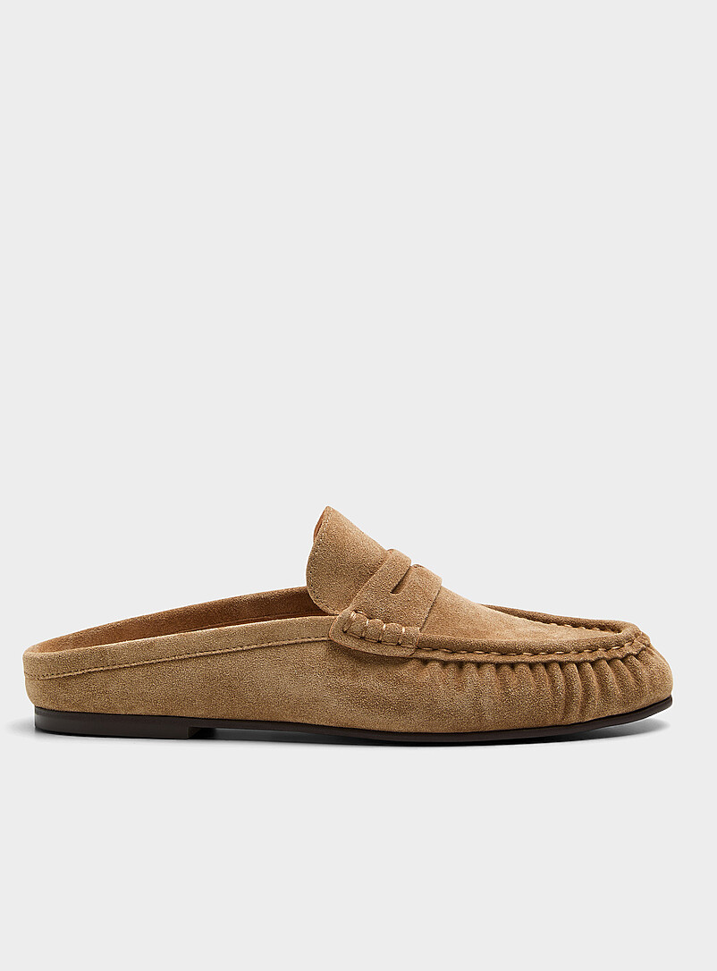 Caramel suede padded loafer mules product image 2
