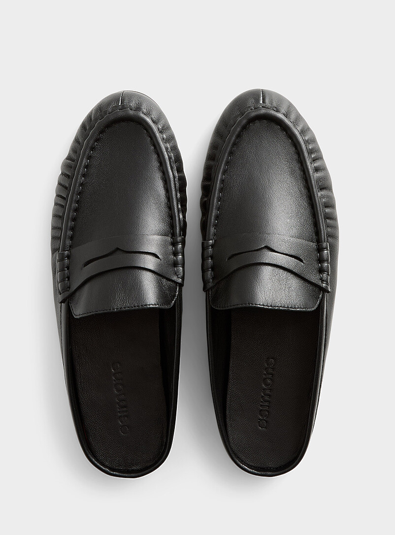 Black leather padded loafer mules product image 2
