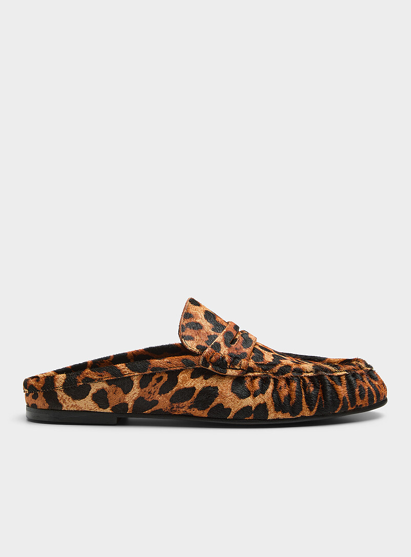 Leopard pony hair leather padded loafer mules product image (primary)