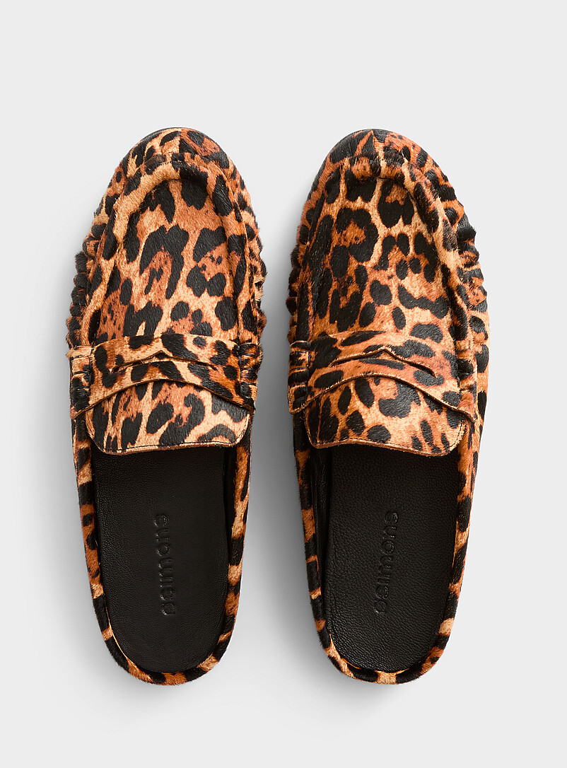 Leopard pony hair leather padded loafer mules product image 2