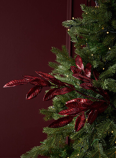 La branche d&eacute;corative feuilles rouge scintillantes <b>Collection de No&euml;l</b>