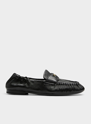 G.H.BASS Black Rumi ruched leather penny loafers Women for women