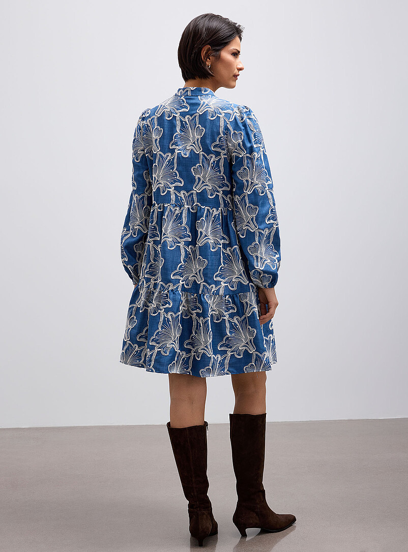 A-View Blue Embroidered faux-denim tiered dress for women