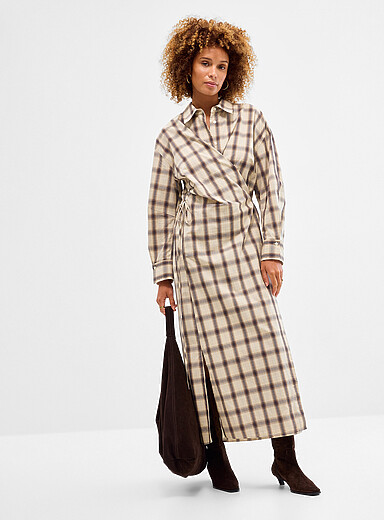 Liria plaid wrap maxi dress