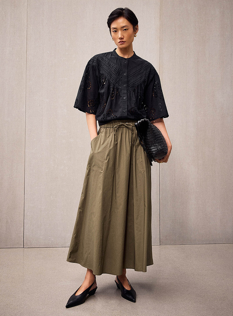 Alisa elastic waist khaki poplin skirt product image (primary)