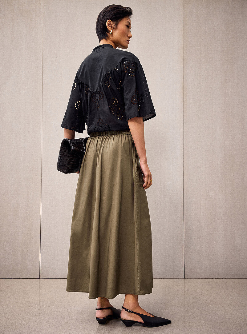 Alisa elastic waist khaki poplin skirt product image 3
