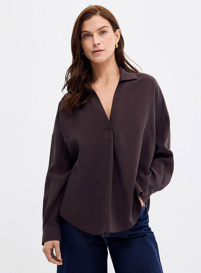 Timeline Johnny Collar Loose Poplin Blouse