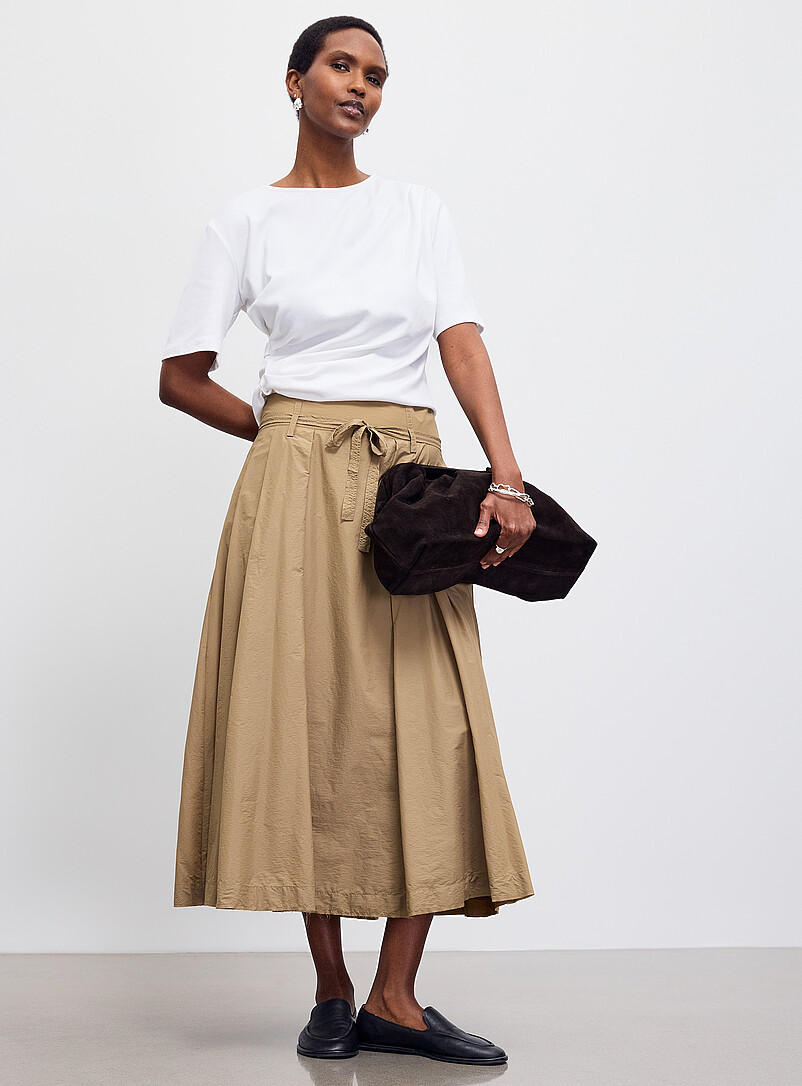 Tie-belted lightweight nylon maxi skirt product image (primary)