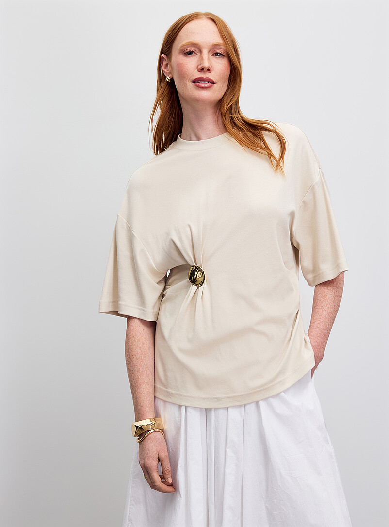 Golden Pin Gathered Waist Casual T-Shirt