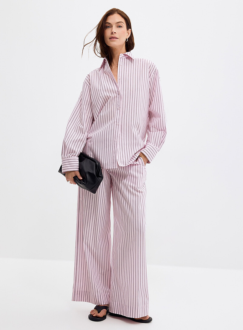 Vari striped pink poplin pant Fit: Wide leg, high rise product image (primary)