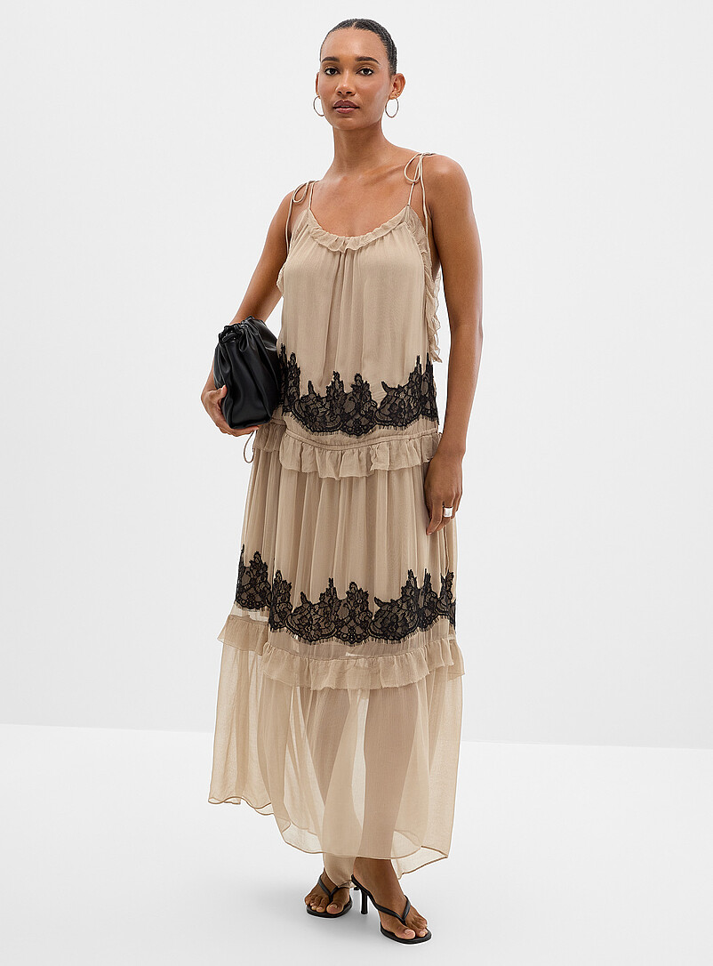 Lace and tiered chiffon sleeveless dress product image (primary)
