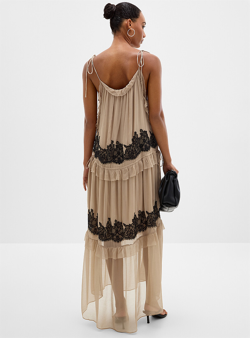 Lace and tiered chiffon sleeveless dress product image 3
