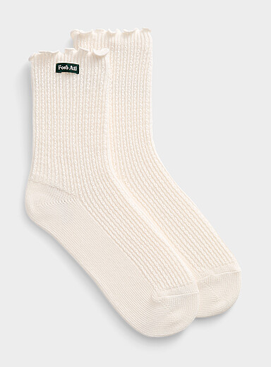 Fore All Ivory/Cream Beige Reef wavy braided socks for women