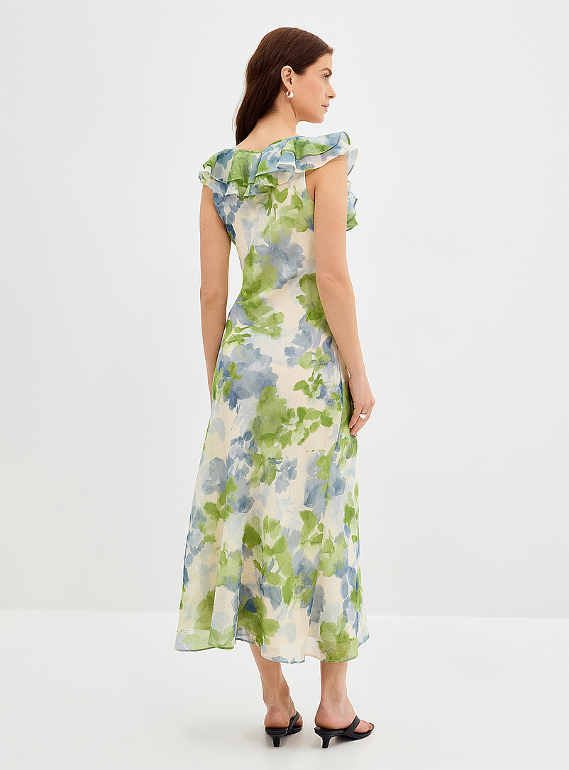 MINKPINK Patterned Blue Carrie ruffled watercolour garden dress for women