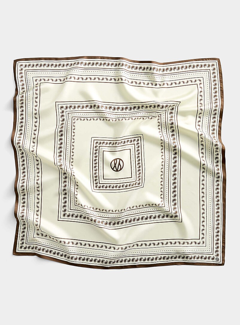 Large pure silk neutral paisley scarf product image (primary)