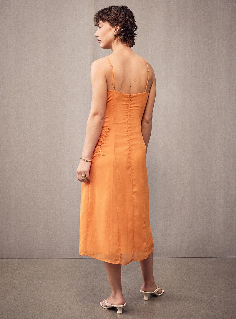 Contemporaine Orange Floral appliqu&eacute; apricot chiffon dress for women