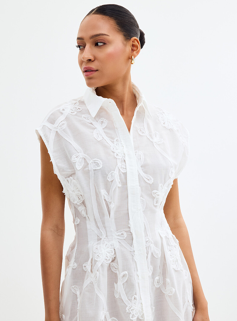 2NDDAY: La robe chemise cintr&eacute;e appliques florales Jamie Blanc pour femme