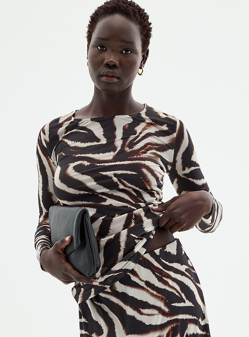 2NDDAY: Le haut col rond filet z&eacute;br&eacute; Blanc et noir pour femme