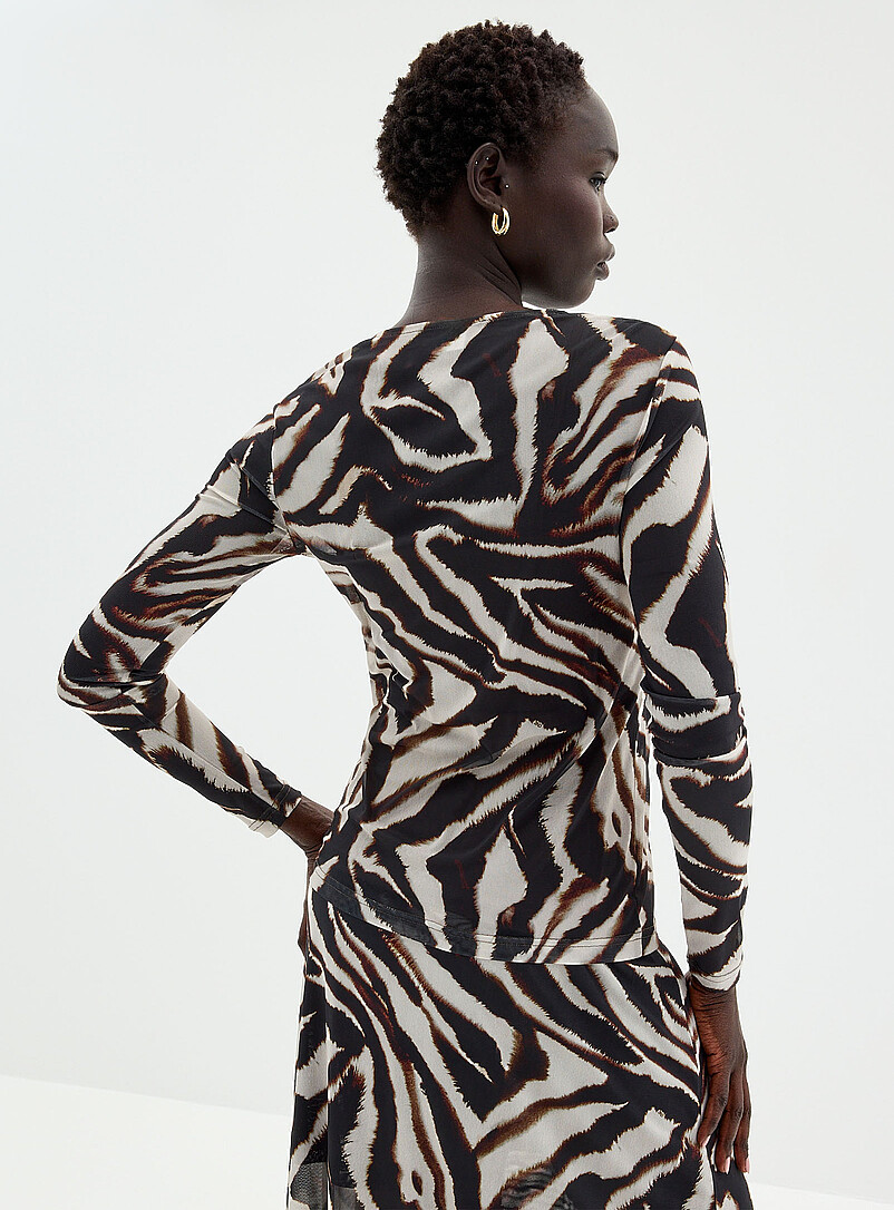 2NDDAY: Le haut col rond filet z&eacute;br&eacute; Blanc et noir pour femme