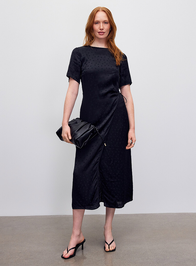 Polka-Dotted Tone-On-Tone Jacquard Satiny Dress