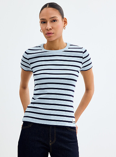 ARMEDANGELS Patterned Blue Striped fitted mini-ribbing T-shirt for women