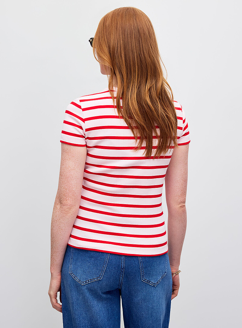 ARMEDANGELS: Le t-shirt minic&ocirc;tes ajust&eacute; &agrave; rayures Rouge &agrave; motifs pour femme