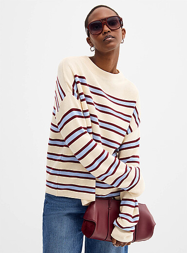 ARMEDANGELS Patterned Ecru Mixed stripes boxy-fit sweater for women