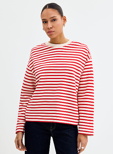Le sweat carr&eacute; ample &agrave; rayures