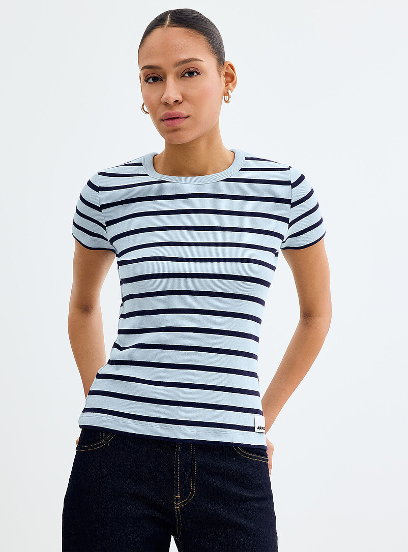 Striped fitted mini-ribbing T-shirt product image (primary)