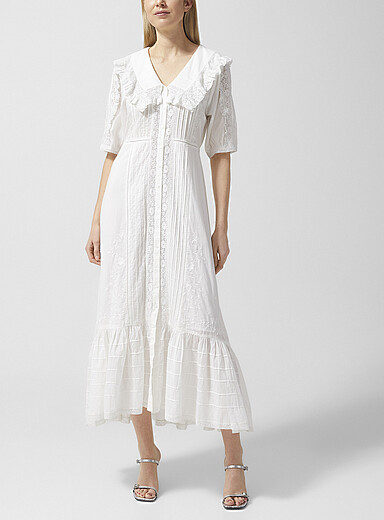 Rixo: La robe &agrave; volants voile de coton Edina Blanc pour femme