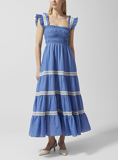Rixo Blue Aubrie smocked bust dress for women