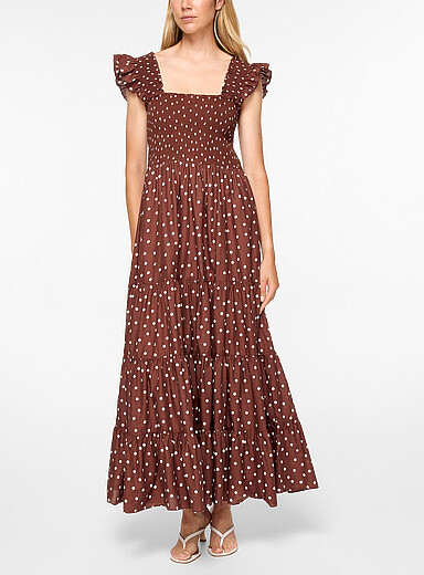 Rixo: La robe maxi &agrave; pois Kendall Brun &agrave; motifs pour femme