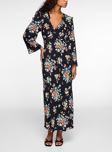 Rixo: La robe bouquet de fleurs Katya noir &agrave; fleurs pour femme