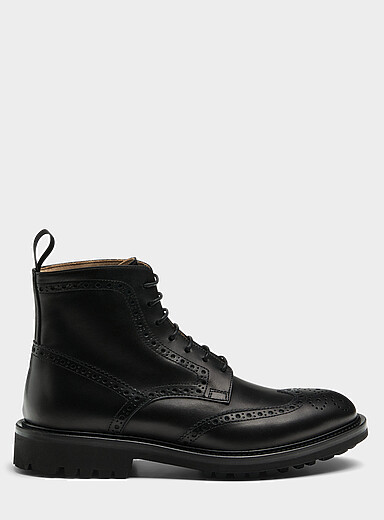 Scarosso Black Thomas leather brogue boots for men