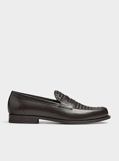 Scarosso: Le fl&acirc;neur en cuir brun tress&eacute; Ryan Homme Chocolat - Espresso pour homme