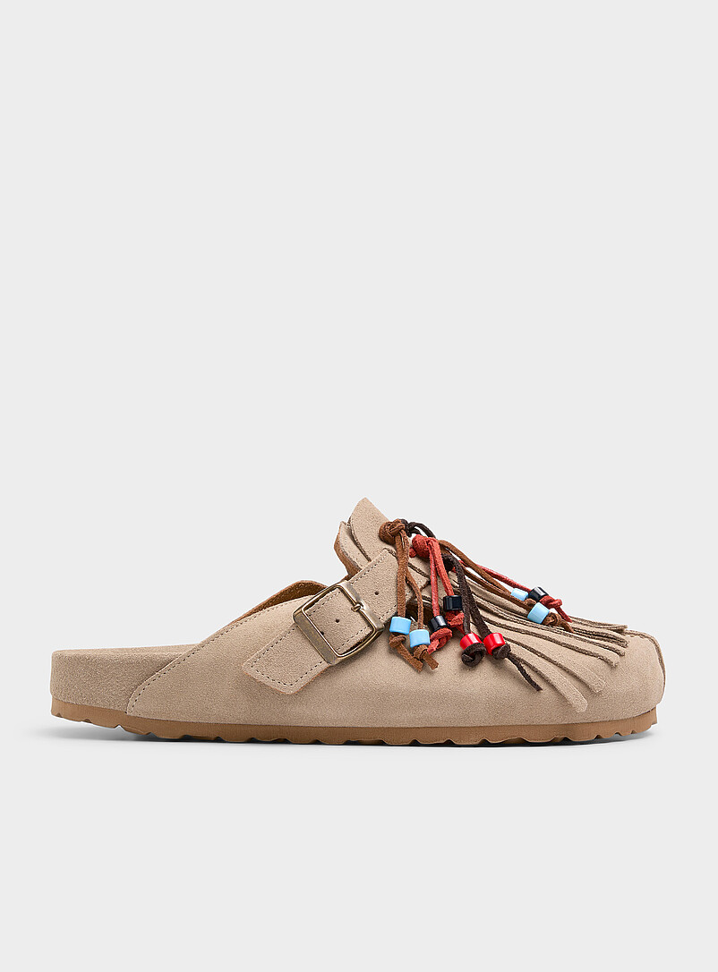 Geo Beige Suede Mules