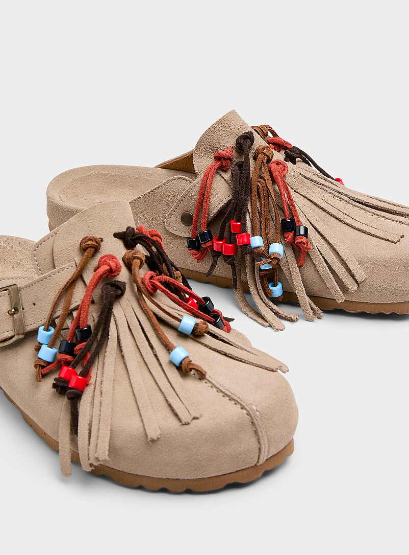 Geo beige suede mules product image 2