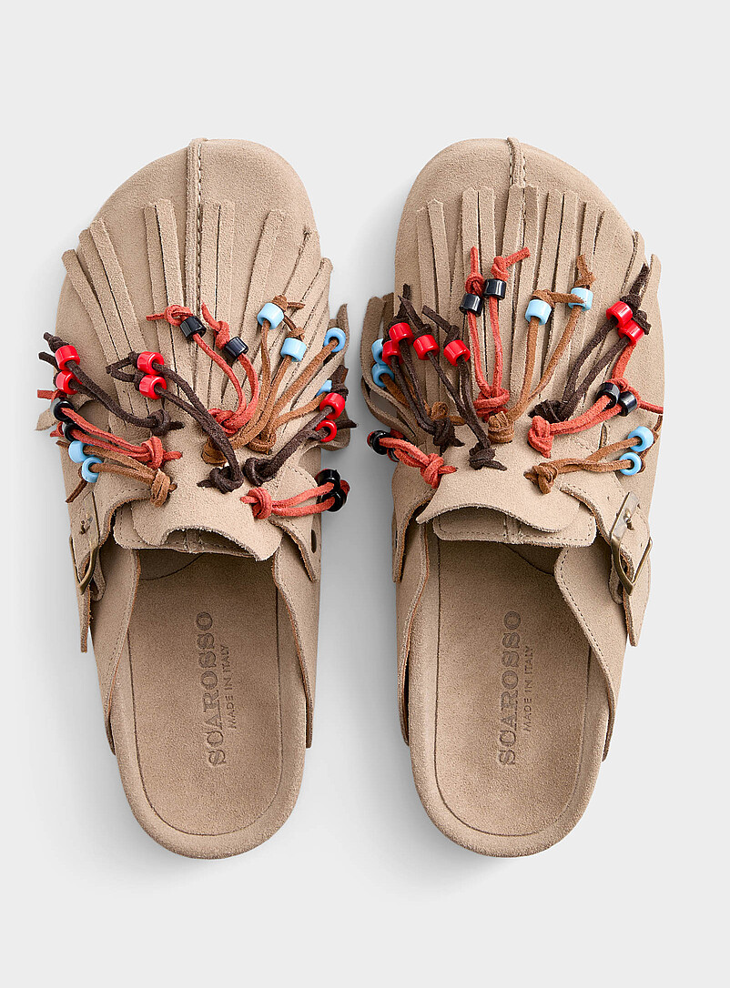 Geo beige suede mules product image 3