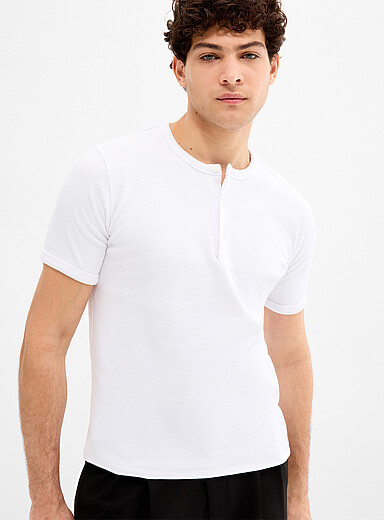 Ribbed jersey Henley T-shirt <b>Imported from Seoul</b>
